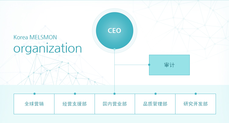 MELSMON Korea organization ceo > 审计 > 全球营销, 经营支援部, 国内营业部, 品质管理部, 研究开发部